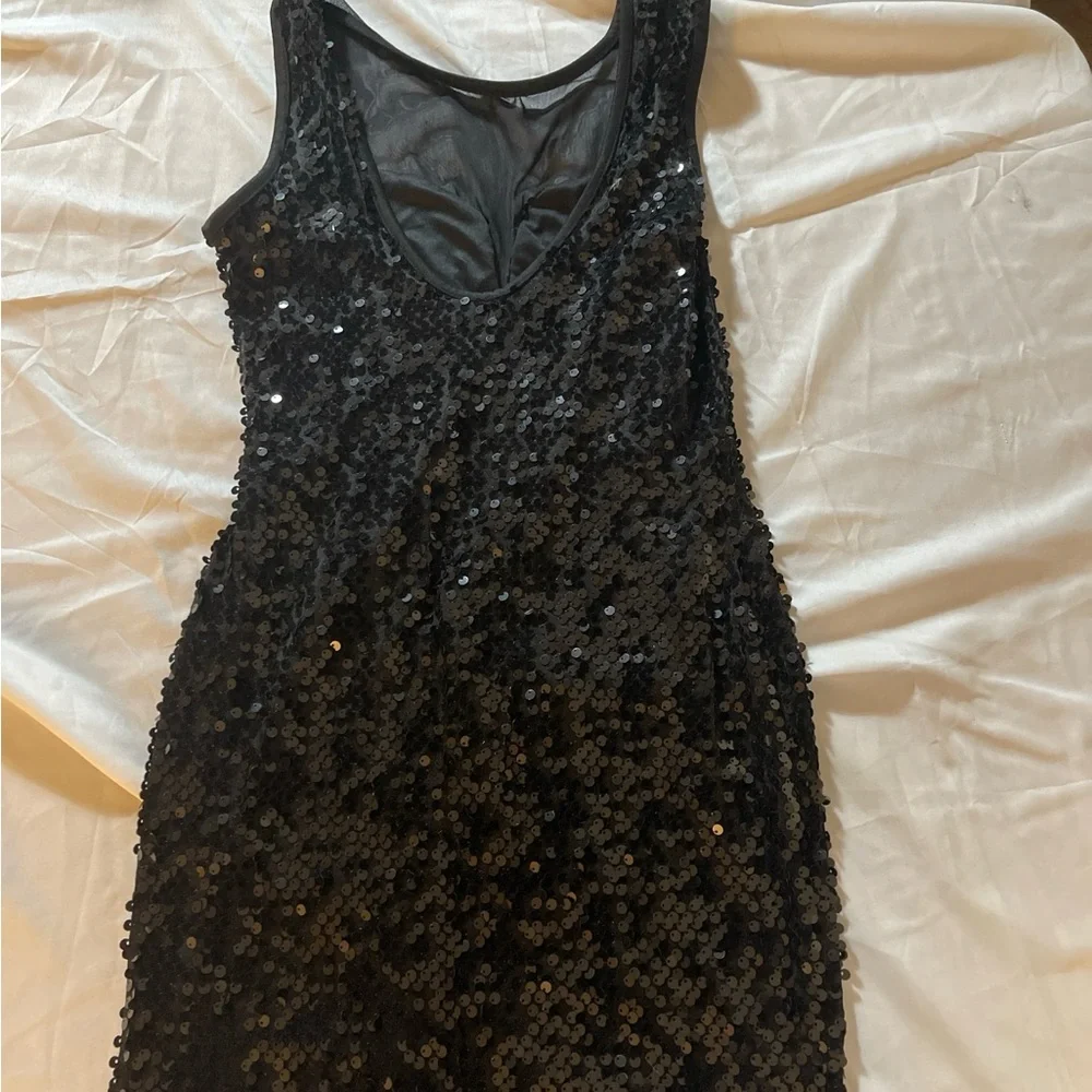 Privately Privileged Black Sequin Mini Dress Illusion Mesh Party Cocktail - Picture 2 of 9
